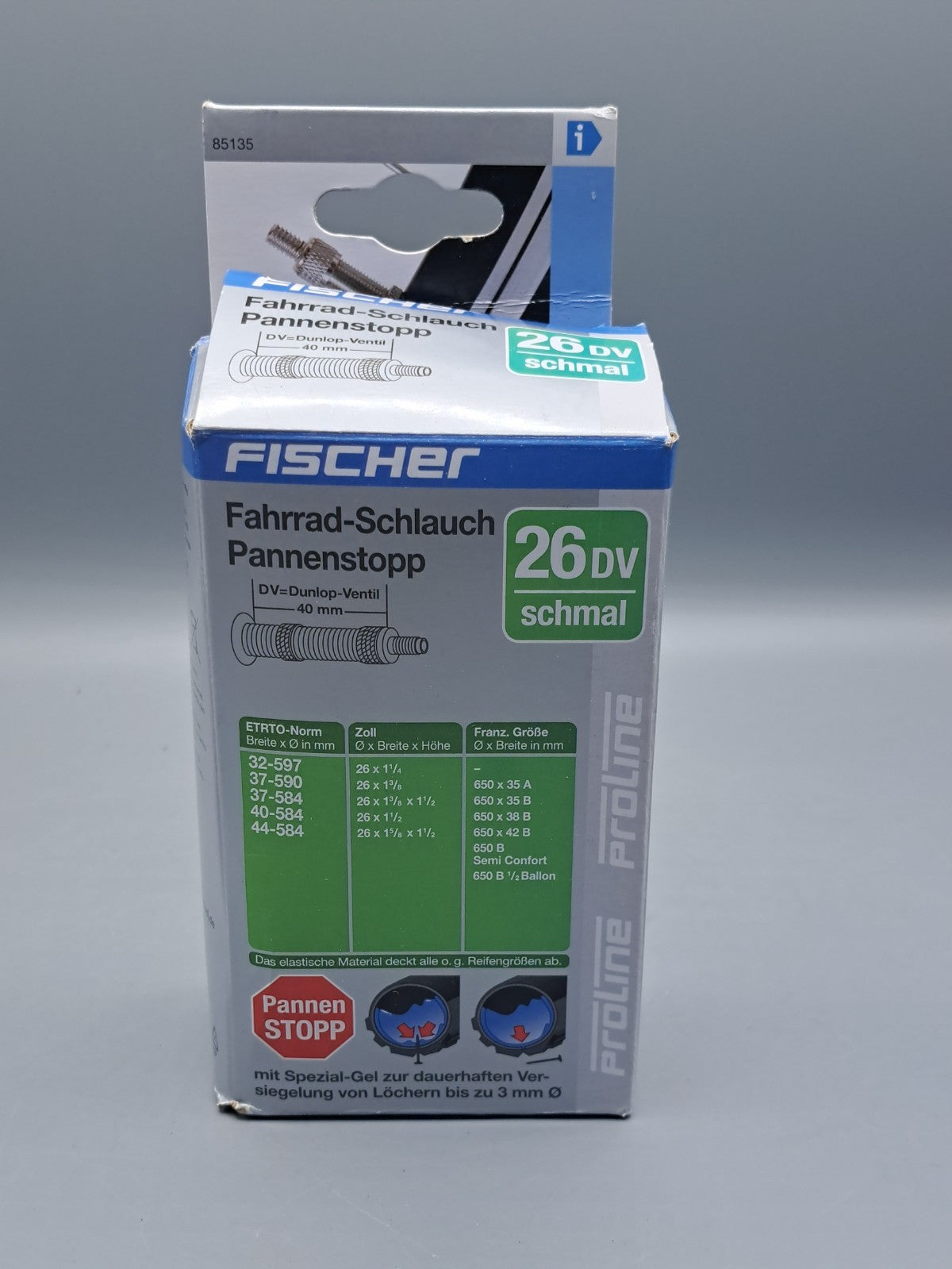 Fischer Fahrrad-Schlauch Pannenstopp 26DV Schmal